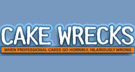 Cake Wrecks Logo on a light blue background